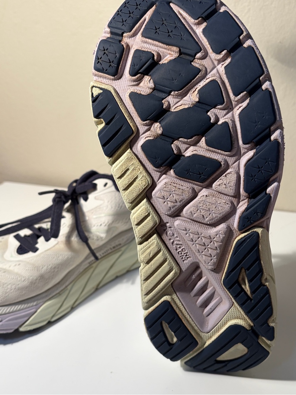 Hoka Women's White with Navy & Pale Lavender Running Shoes - Picture 4 of 5
